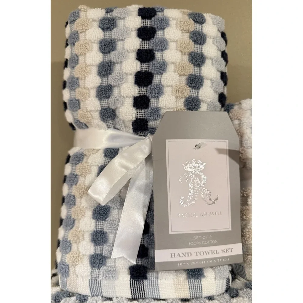 Rachel Ashwell 8pc Bath Towel Set Navy/Blue/Tan Checked Bath, Hand, Washcloth
